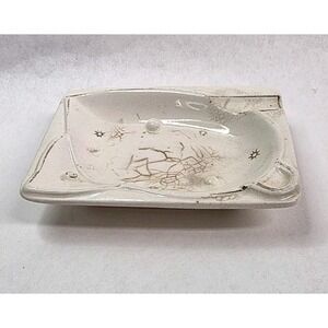 Vintage Mid Century‎ California Orig Pottery Ashtray White/ Cream with Gold Leaf